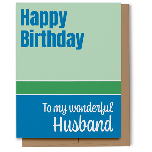Simple blue & green birthday card for a wonderful husband. 