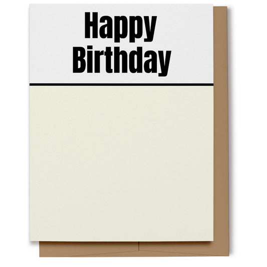 Simple black, cream and white Happy Birthday card.
