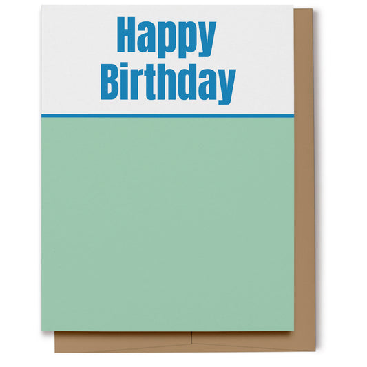 Simple green, blue and white Happy Birthday card.