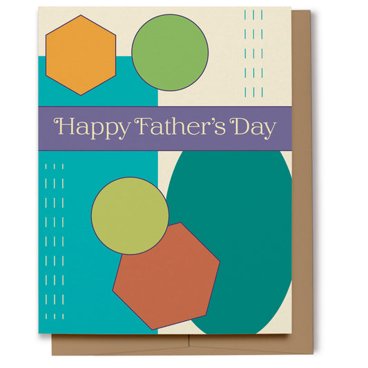 Happy Father's Day card with simple, colorful geometric shapes. 